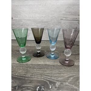 Morgantown Paneled Golf Ball Stem 2 oz Liquor Cordial Glass 4-5/8” ~Set Of 4